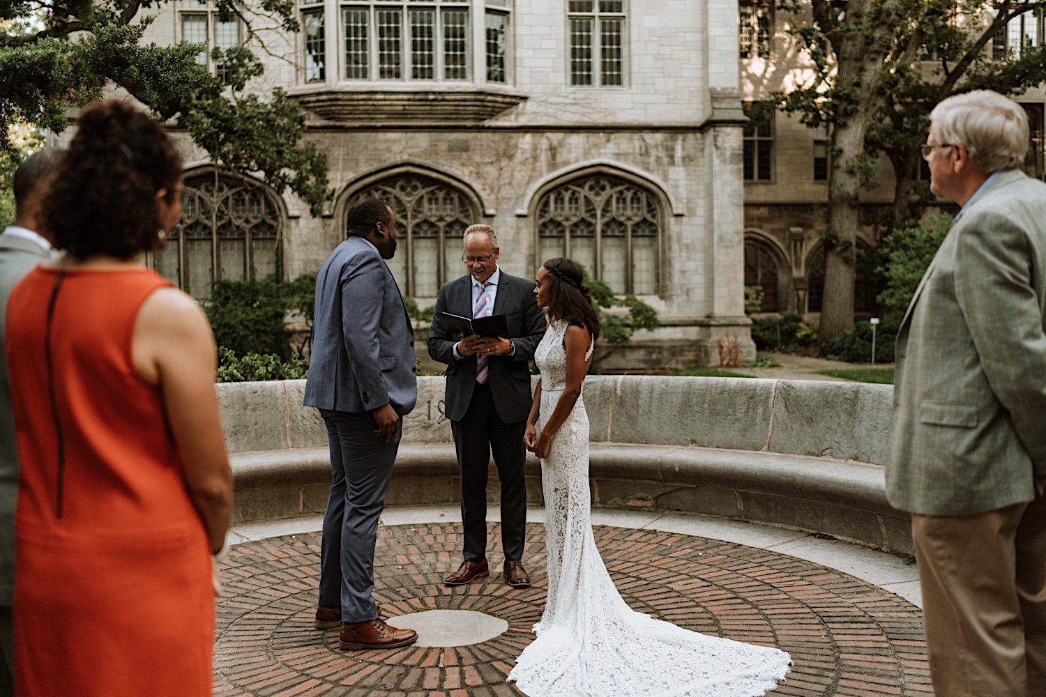 Bride and groom at University of Chicago elopement ceremony
