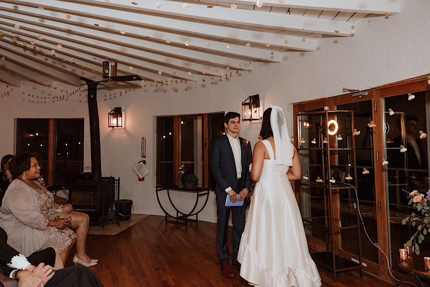 Bride and groom at intimate Indiana wedding reception