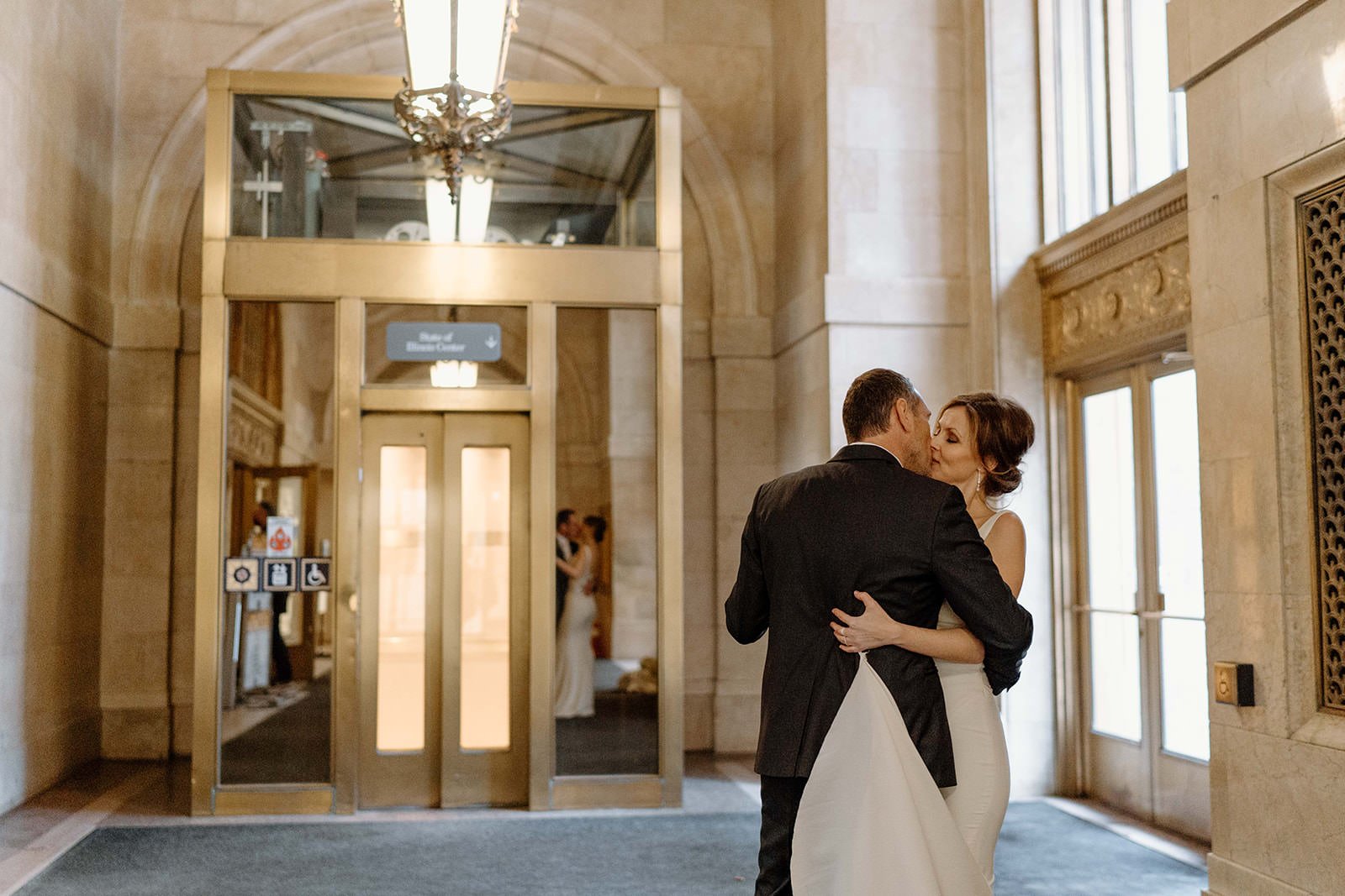 Couple shares a first dance at their winter elopement