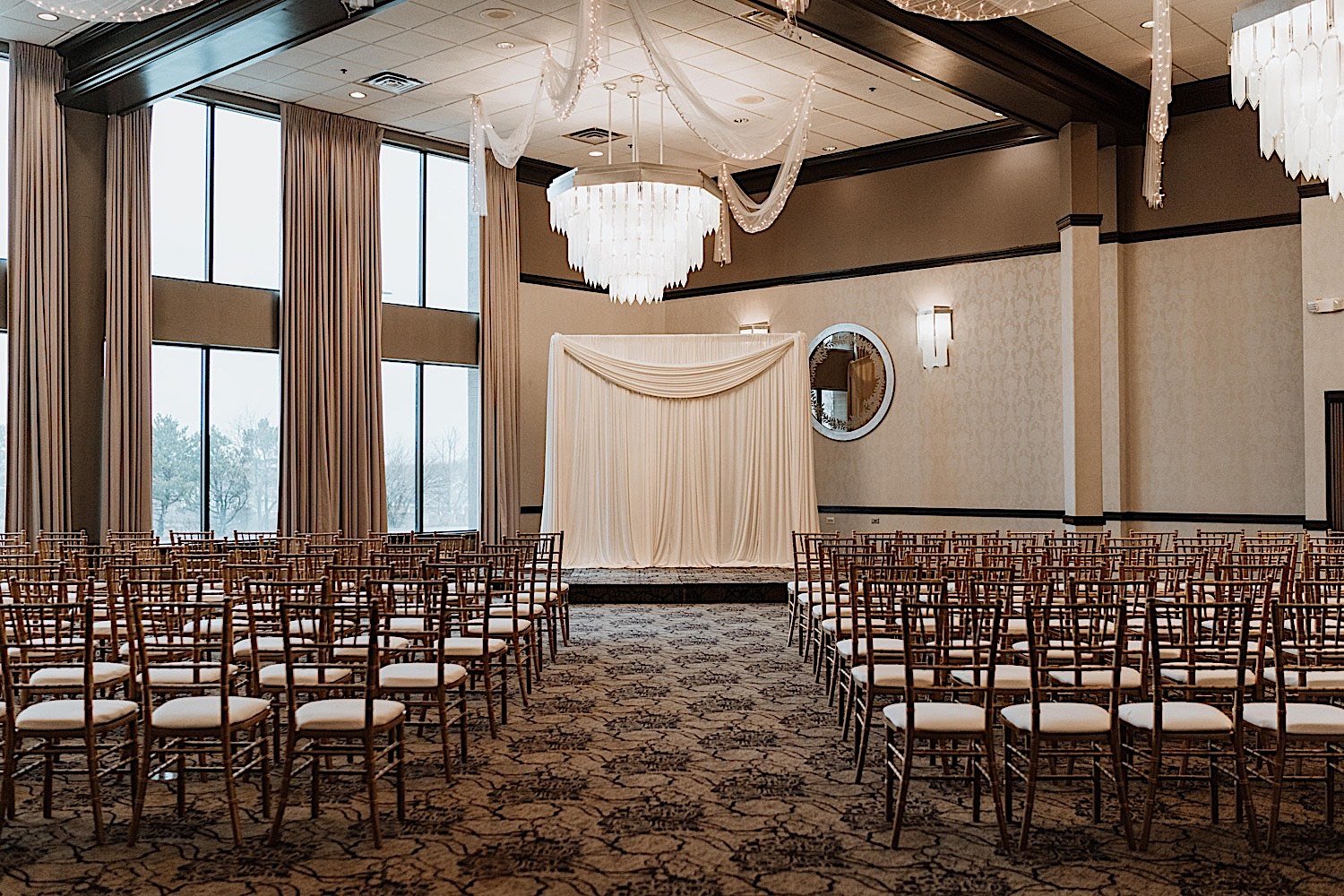 Chicagoland ballroom set up for a wedding ceremony