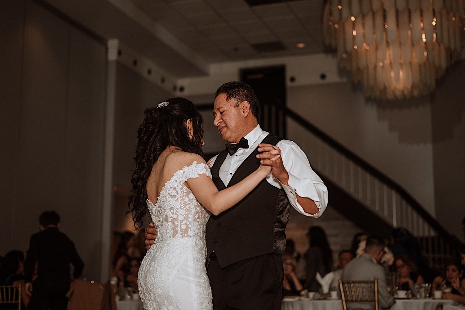 Bride shares dance with her father during Chicagoland ballroom wedding reception