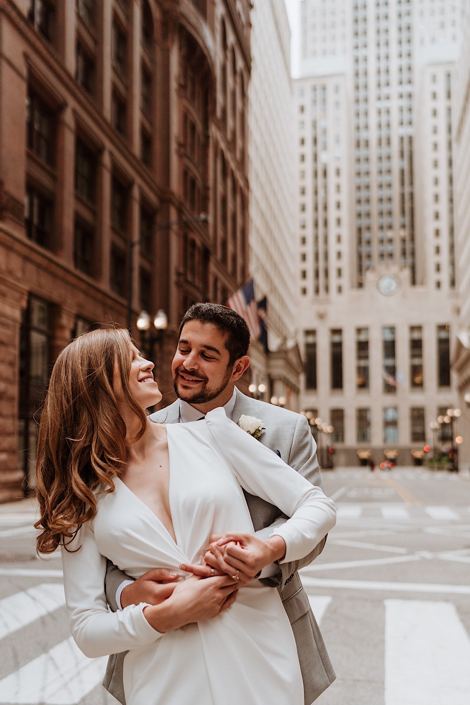 chicago elopement - bride and groom looking at each other