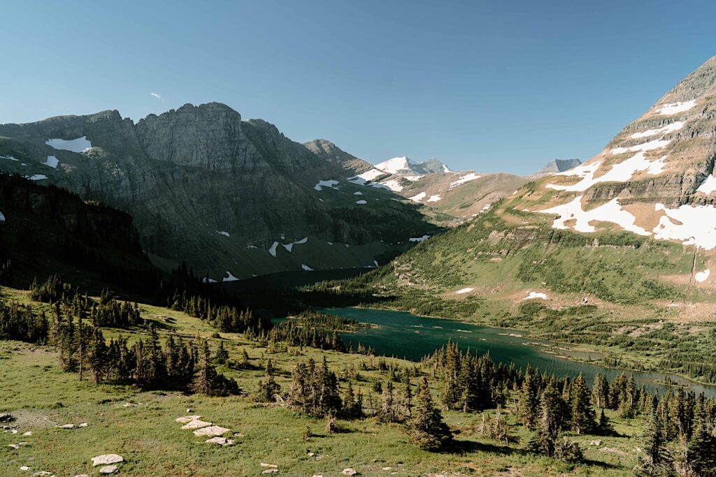 Mountains with trees in the forefront at Glacier National Park