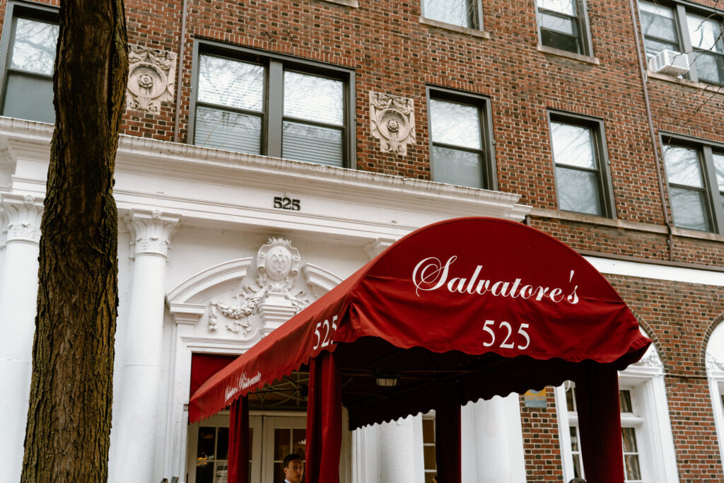 a photo of the red awing of Salvatore's Chicago Wedding venue